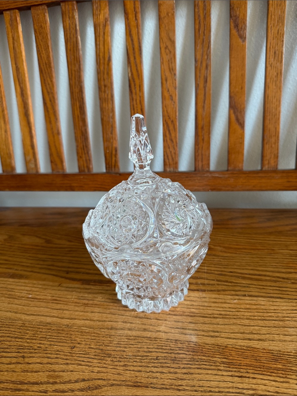 Clear Cut Glass Candy Dish with Lid